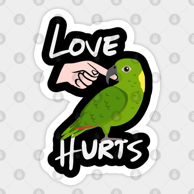 Love Hurts Yellow Naped Amazon Parrot Biting Finger Sticker by Einstein Parrot